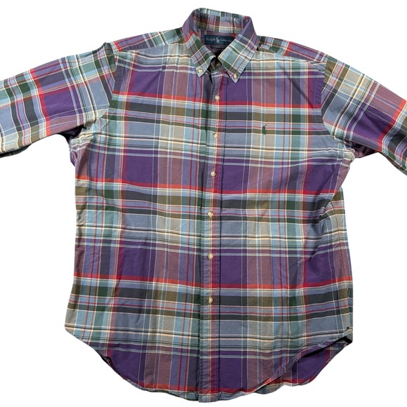 VTG Ralph Lauren Classic Fit Plaid Button Down Shirt Men's Sz Large green purple - Picture 2 of 8
